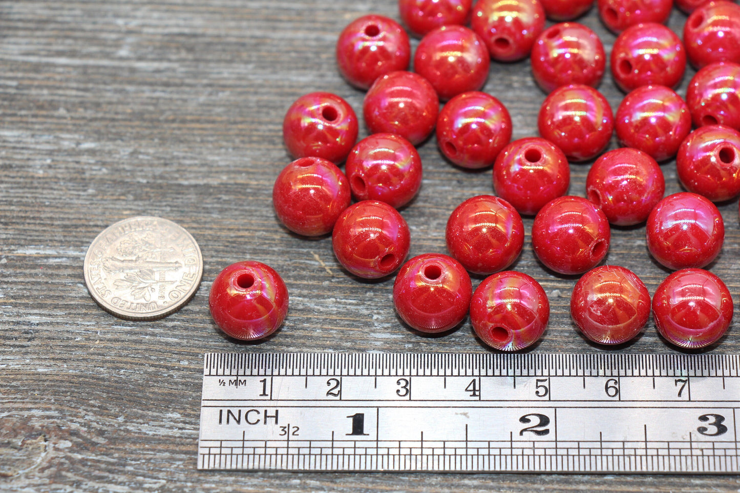 12mm Red AB Gumball Beads, Iridescent Red Acrylic Loose Beads, Solid Bubblegum Beads, Chunky Beads, Glossy Smooth Round Plastic Beads #1815
