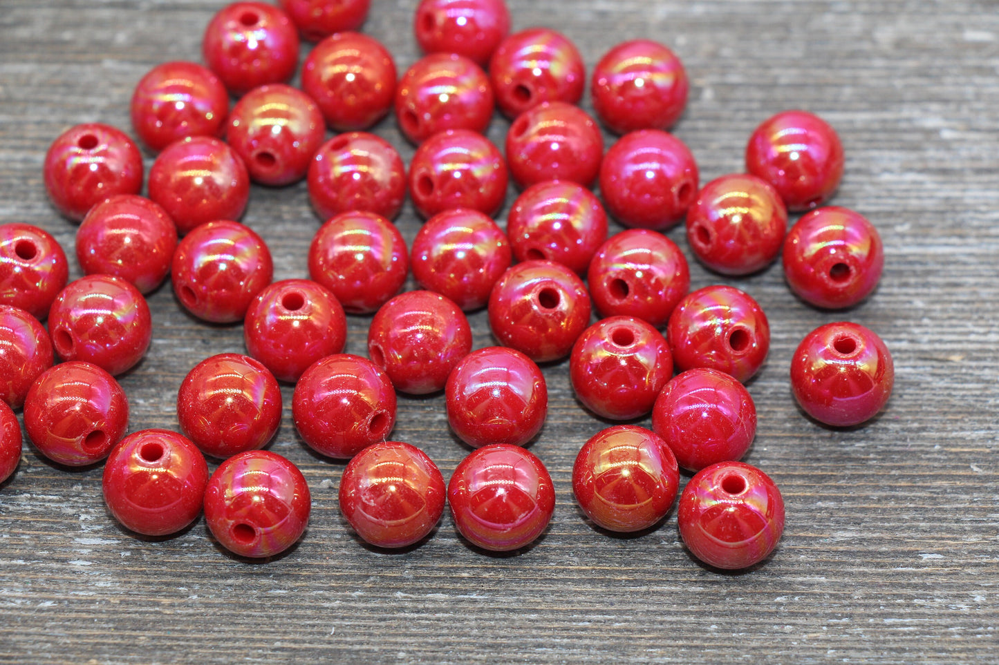 12mm Red AB Gumball Beads, Iridescent Red Acrylic Loose Beads, Solid Bubblegum Beads, Chunky Beads, Glossy Smooth Round Plastic Beads #1815