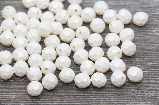 10mm Ivory Shimmer Faceted Beads, Ivory Acrylic Faceted Beads, Bubblegum Beads, Chunky Beads, Shimmer Beads, Gumball Beads #1818