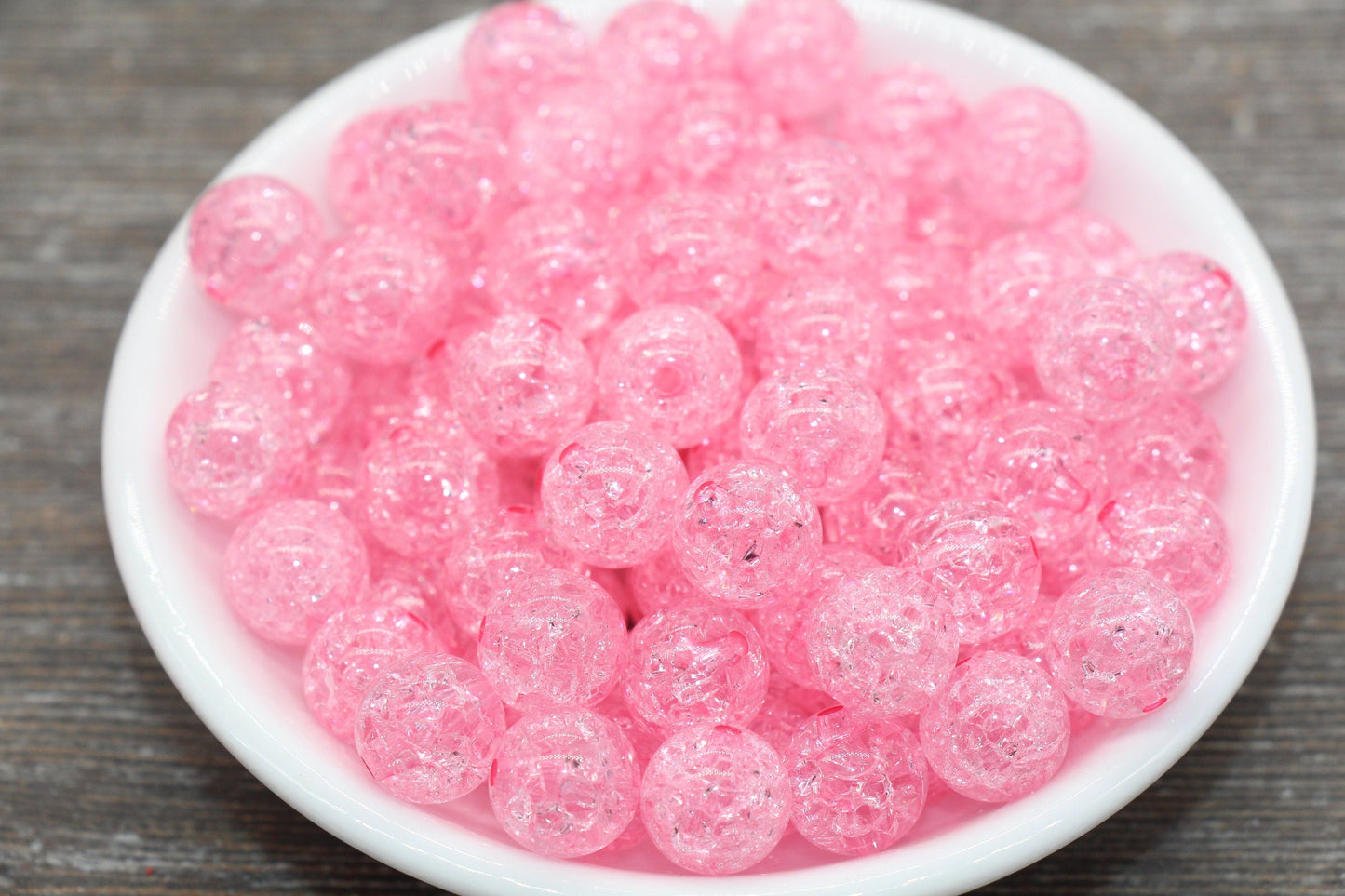 12mm Pink Crackle Gumball Beads, Acrylic Crackle Loose Beads, Bubblegum Beads, Chunky Beads, Smooth Round Plastic Beads #1827