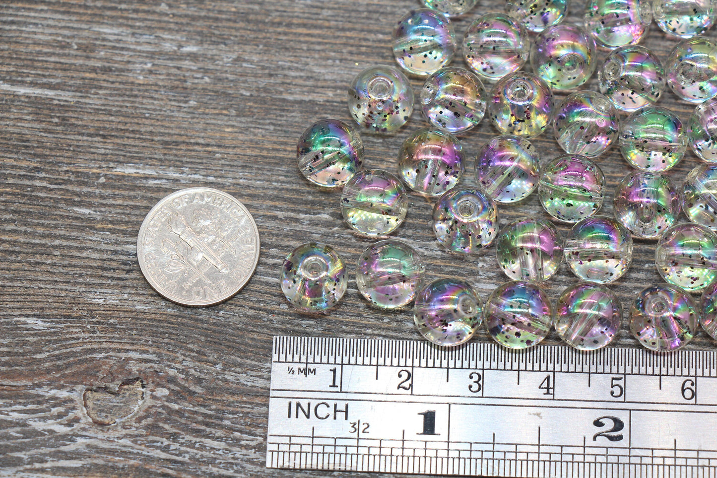 10mm Iridescent Translucent Beads with Glitter, Shinny Bubblegum Beads, Sparkle Chunky Beads, Smooth Round Plastic Beads #1830