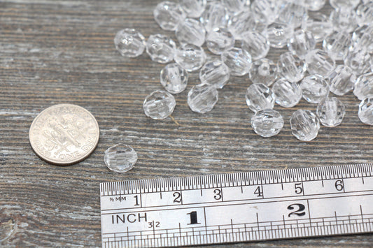 8mm Clear Transparent Faceted Beads, Hexagon Faceted Acrylic Loose Beads, Bubblegum Beads, Chunky Beads, Clear Crystal Look Beads #1845