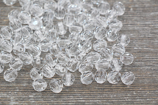 8mm Clear Transparent Faceted Beads, Hexagon Faceted Acrylic Loose Beads, Bubblegum Beads, Chunky Beads, Clear Crystal Look Beads #1845