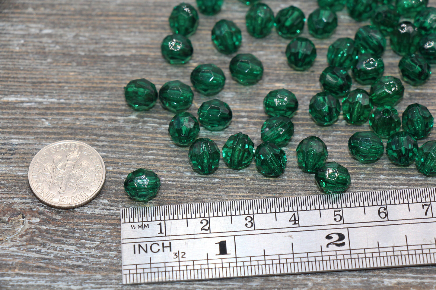 8mm Hunter Green Transparent Faceted Beads, Hexagon Faceted Acrylic Loose Beads, Bubblegum Beads, Chunky Beads, Crystal Look Beads #1847