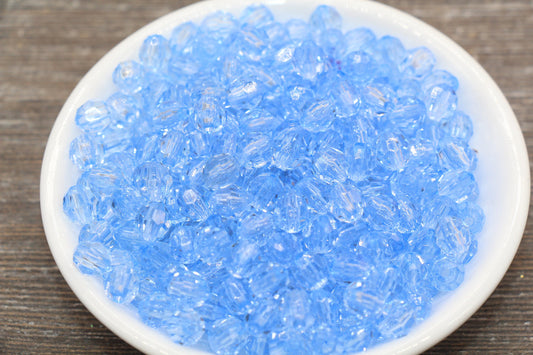 8mm Blue Transparent Faceted Beads, Hexagon Faceted Acrylic Loose Beads, Bubblegum Beads, Chunky Beads, Crystal Look Beads #1849