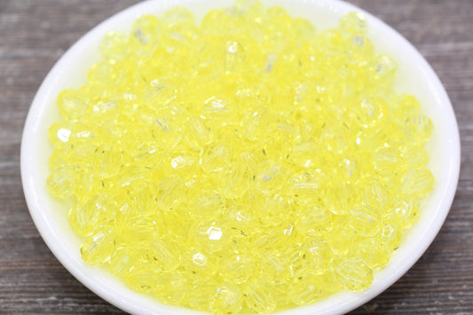8mm Yellow Transparent Faceted Beads, Hexagon Faceted Acrylic Loose Beads, Bubblegum Beads, Chunky Beads, Crystal Look Beads #1850