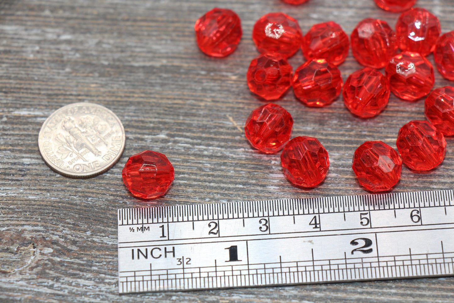 10mm Red Transparent Faceted Beads, Red Hexagon Faceted Acrylic Loose Beads, Bubblegum Beads, Chunky Beads, Crystal Look Beads#1855