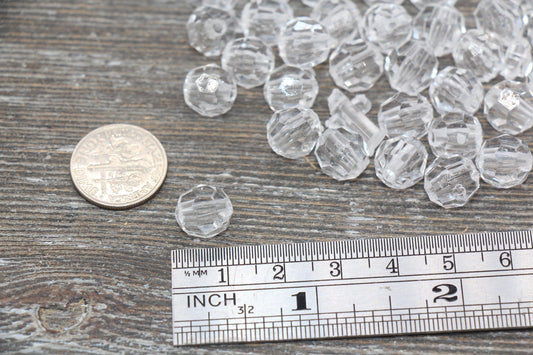 10mm Clear Transparent Faceted Beads, Clear Hexagon Faceted Acrylic Beads, Bubblegum Beads, Chunky Beads, Clear Crystal Look Beads#1857