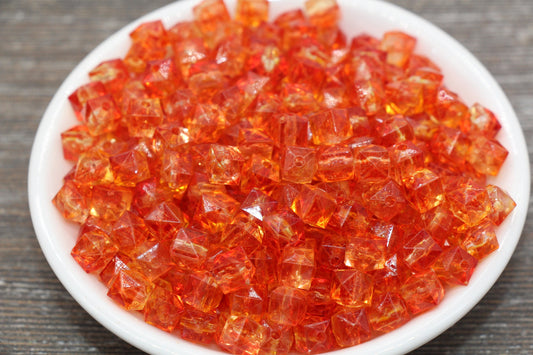 8mm Square Ombre Beads, Orange and Yellow Ombre Translucent Square Faceted Beads, Cube Beads, Chunky Beads, Crystal Look Beads #1863