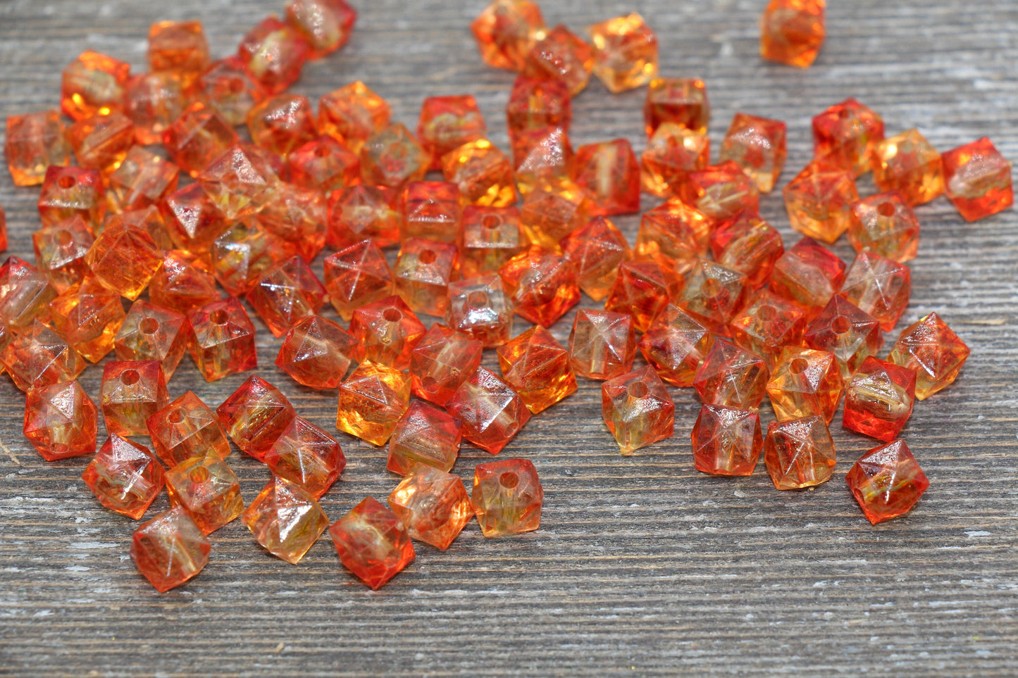 8mm Square Ombre Beads, Orange and Yellow Ombre Translucent Square Faceted Beads, Cube Beads, Chunky Beads, Crystal Look Beads #1863