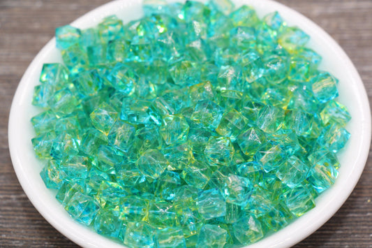 8mm Square Ombre Beads, Green Ombre Translucent Square Faceted Beads, Cube Beads, Chunky Beads, Crystal Look Beads #1864