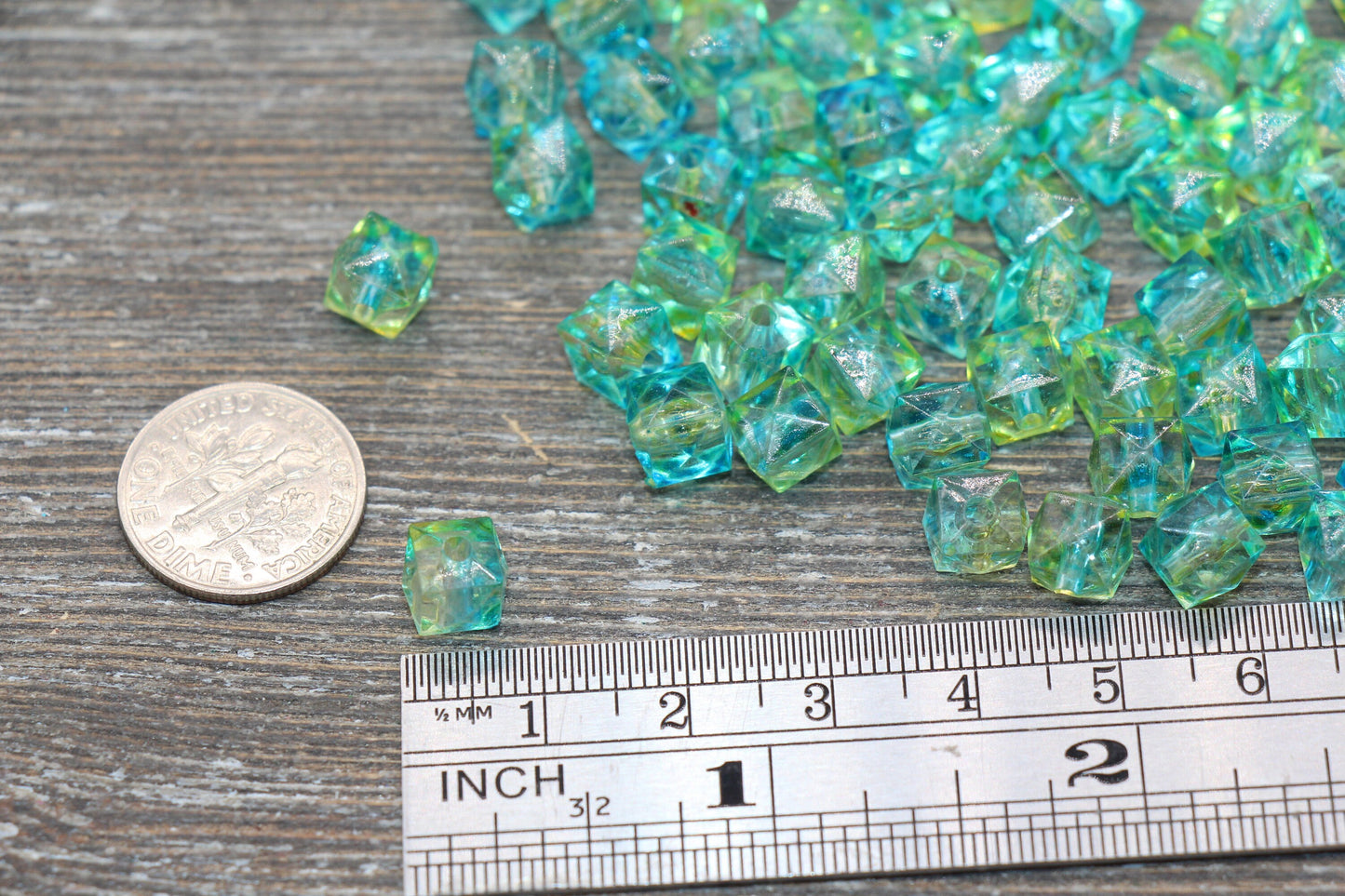 8mm Square Ombre Beads, Green Ombre Translucent Square Faceted Beads, Cube Beads, Chunky Beads, Crystal Look Beads #1864