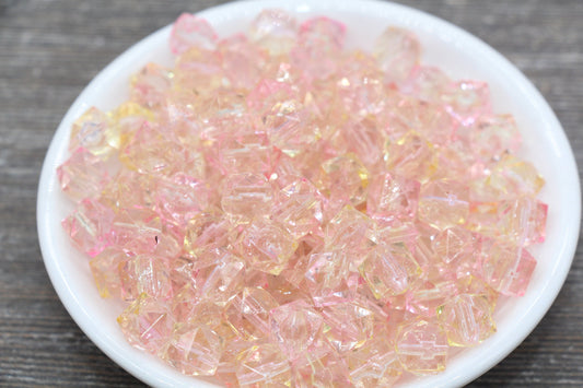 10mm Square Ombre Beads, Pink and Yellow Ombre Translucent Square Faceted Beads, Cube Beads, Chunky Beads, Crystal Look Beads #1865