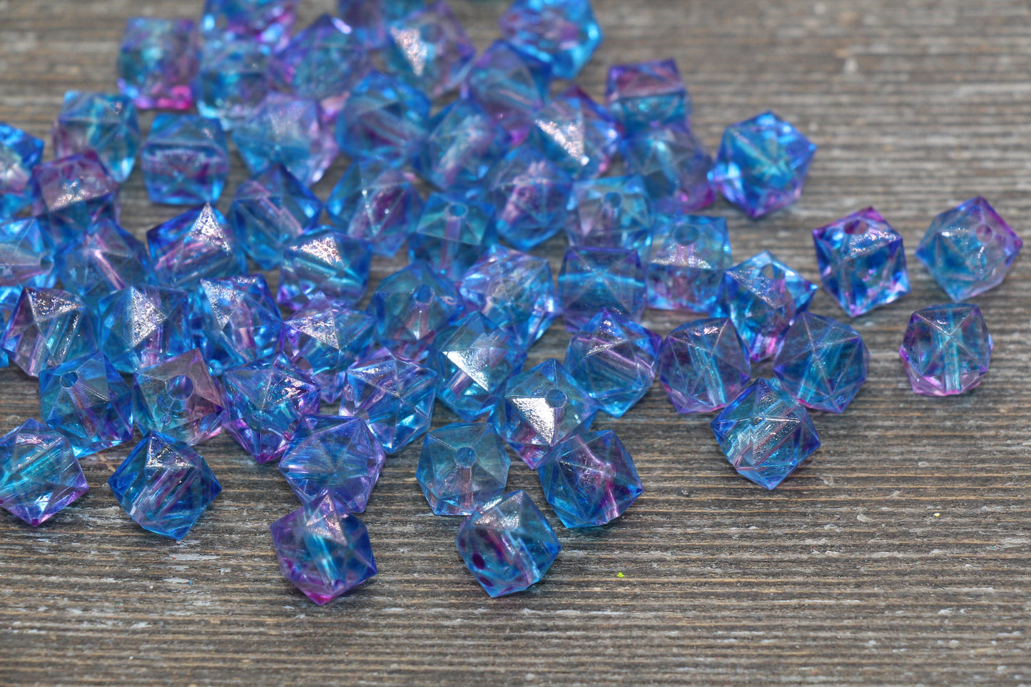 10mm Square Ombre Beads, Blue and Purple Ombre Translucent Square Faceted Beads, Cube Beads, Chunky Beads, Crystal Look Beads #1866