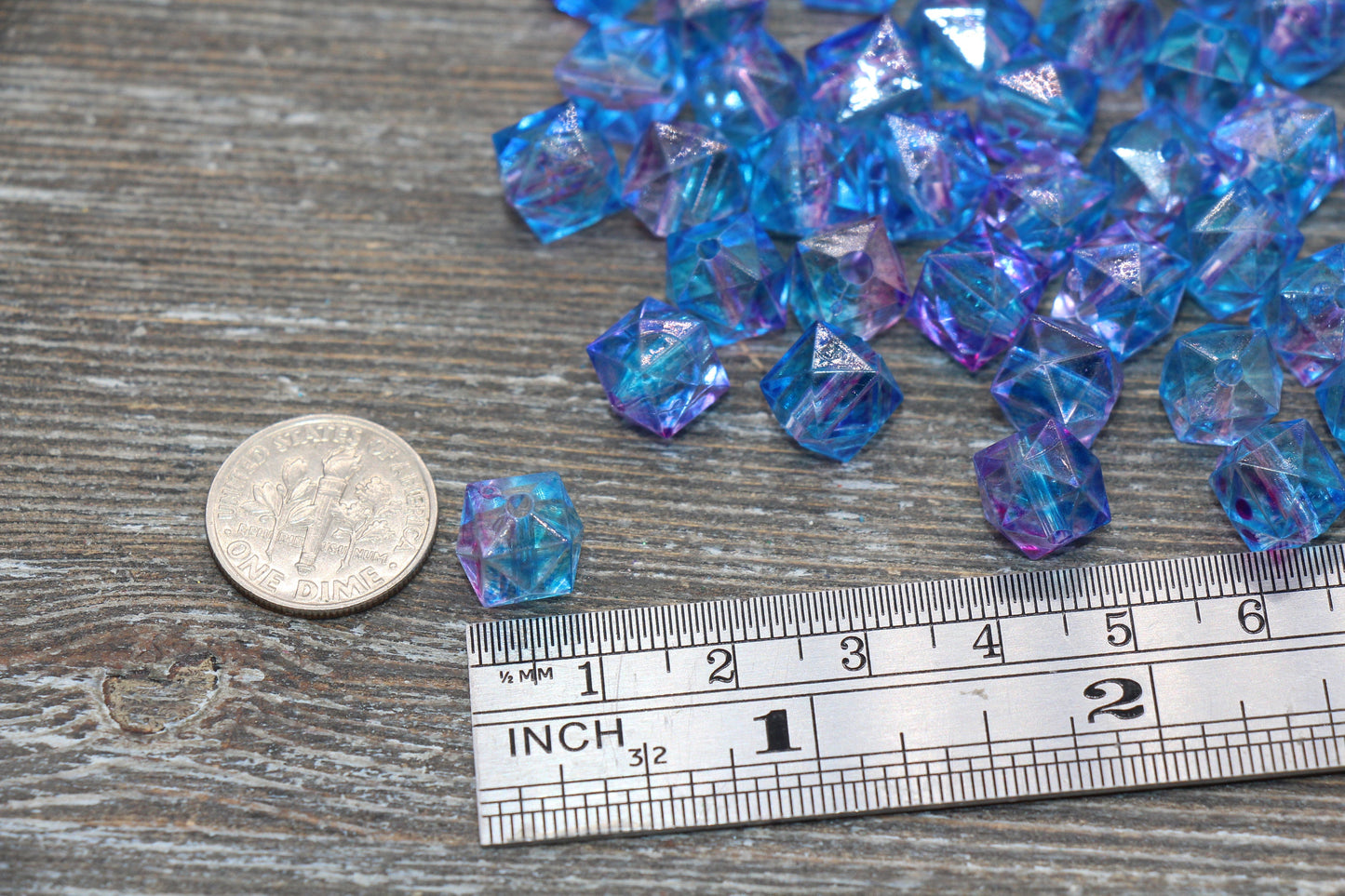 10mm Square Ombre Beads, Blue and Purple Ombre Translucent Square Faceted Beads, Cube Beads, Chunky Beads, Crystal Look Beads #1866