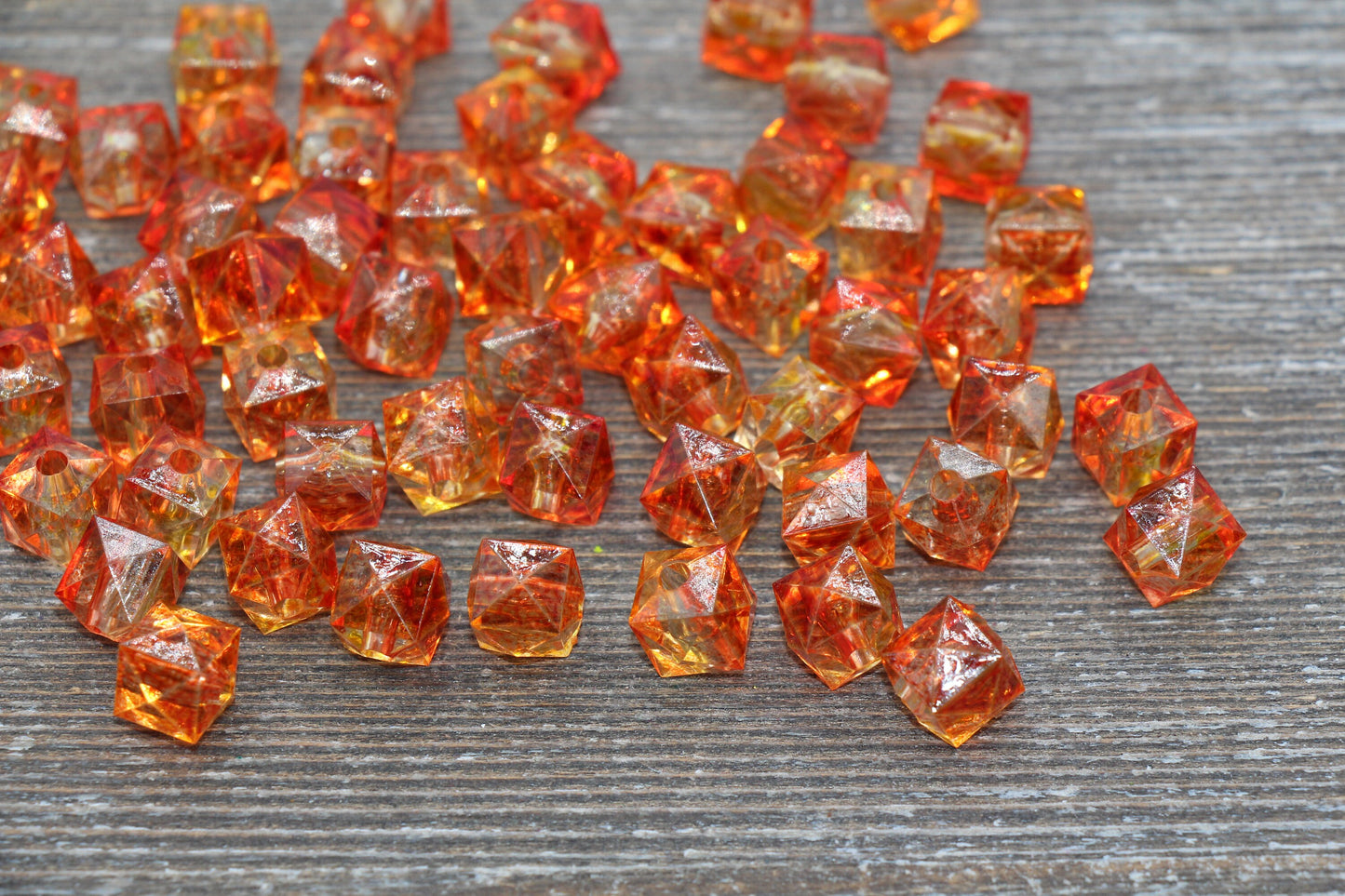 10mm Square Ombre Beads, Orange and Yellow Ombre Translucent Square Faceted Beads, Cube Beads, Chunky Beads, Crystal Look Beads #1868