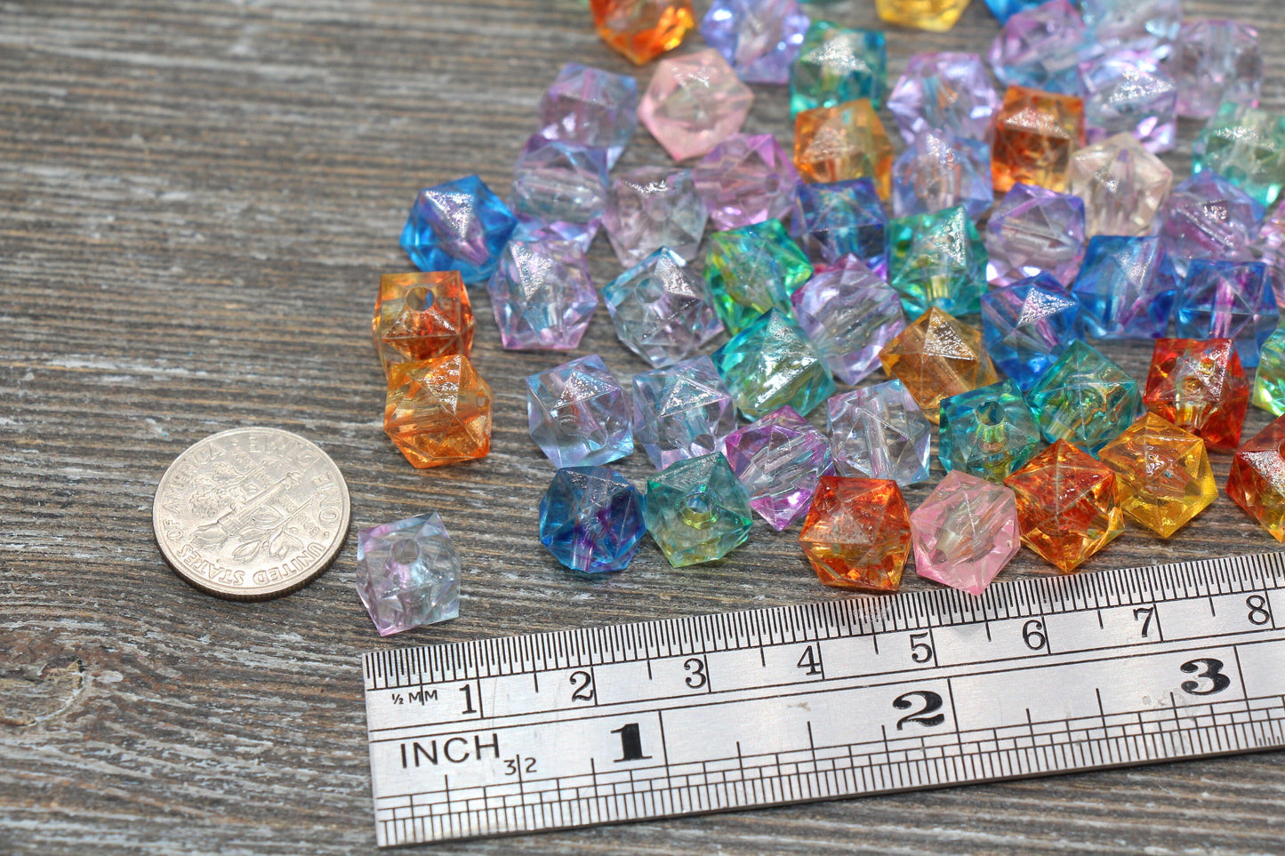 10mm Square Ombre Beads, Multicolor Ombre Translucent Square Faceted Beads, Cube Beads, Chunky Beads, Crystal Look Beads #1869