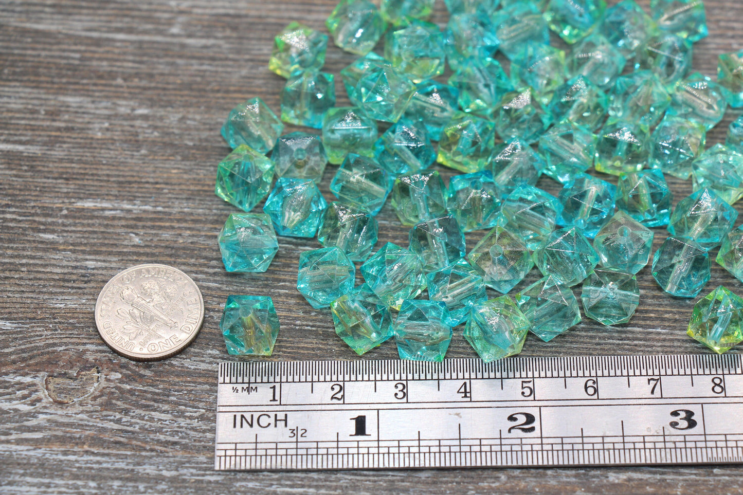 10mm Square Ombre Beads, Green Ombre Translucent Square Faceted Beads, Cube Beads, Chunky Beads, Crystal Look Beads #1870
