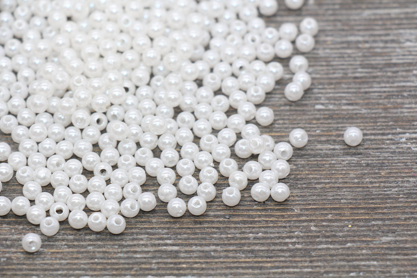 4mm White Faux Pearl Beads, Faux Pearl Gumball Beads, Imitation Pearl Beads, Chunky Beads, Smooth Plastic Round Beads #1880
