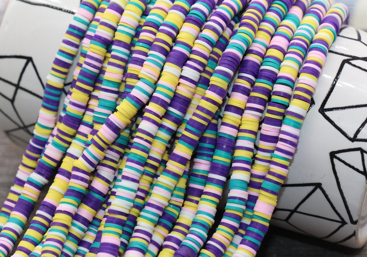 6mm Multicolored Heishi Beads, Polymer Clay Disc Beads, African Disc Beads, Wholesale Vinyl Heishi, 16 inch Strand #366
