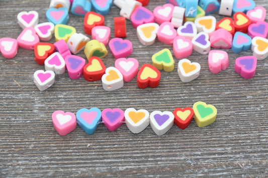 Heart Polymer Clay Beads, Multicolored Heart Fimo Cane Beads, Assorted Heart Shape Beads, Rainbow Heart Slice Beads #28