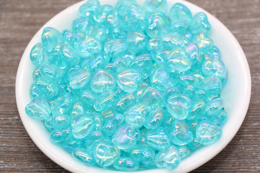 Iridescent Blue Heart Beads, Transparent Blue Heart Beads, Acrylic Heart Beads, Bracelet Making Jewelry Finding #1913
