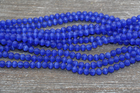 Royal Blue Cat Eye Beads, Smooth Round Beads, Size 6mm 8mm 10mm 12mm, Full Strand 15.5 inch, #177