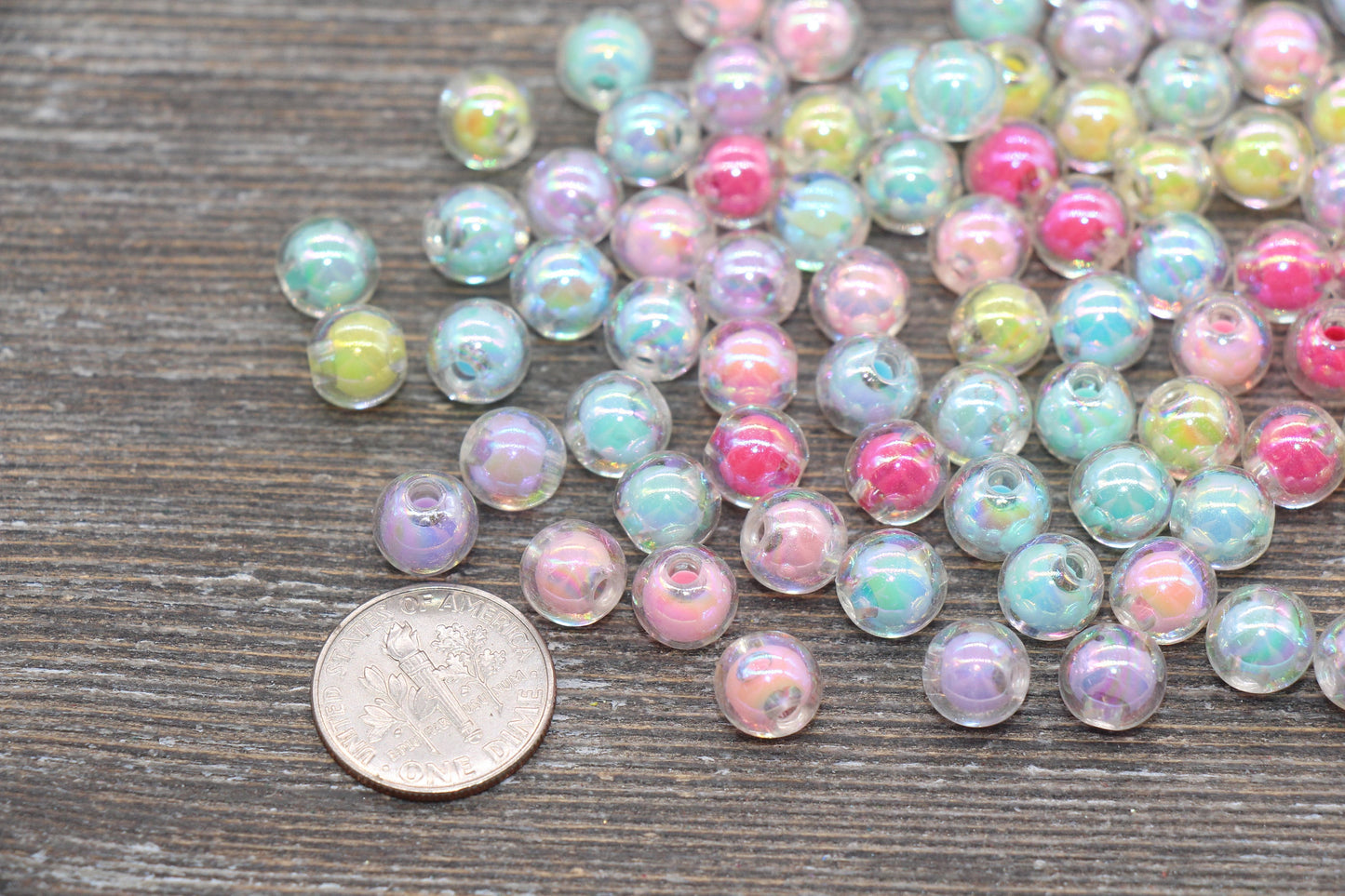 8mm Iridescent Mix Gumball Beads, AB Multicolor Round Acrylic Loose Beads, Glossy Shinny Bubblegum Beads, Chunky Beads, Round Beads #1943