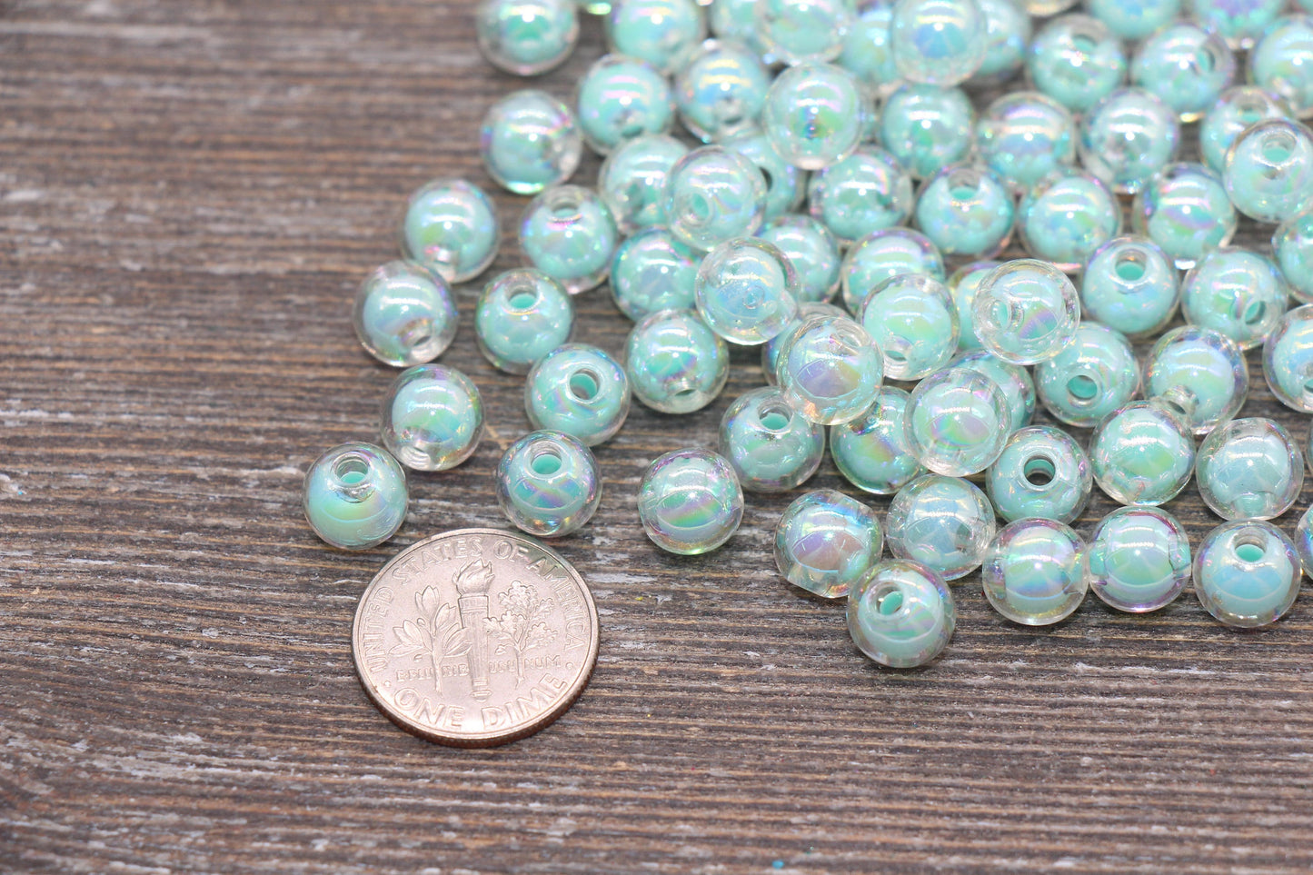 8mm Iridescent Mint Green Gumball Beads, AB Mint Round Loose Beads, Glossy Shinny Bubblegum Beads, Chunky Beads, Round Beads #1946
