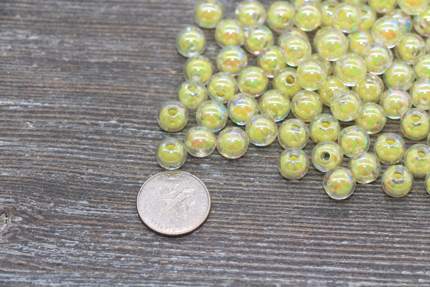 8mm Iridescent Yellow Gumball Beads, AB Yellow Round Loose Beads, Glossy Shinny Bubblegum Beads, Chunky Beads, Round Beads #1948