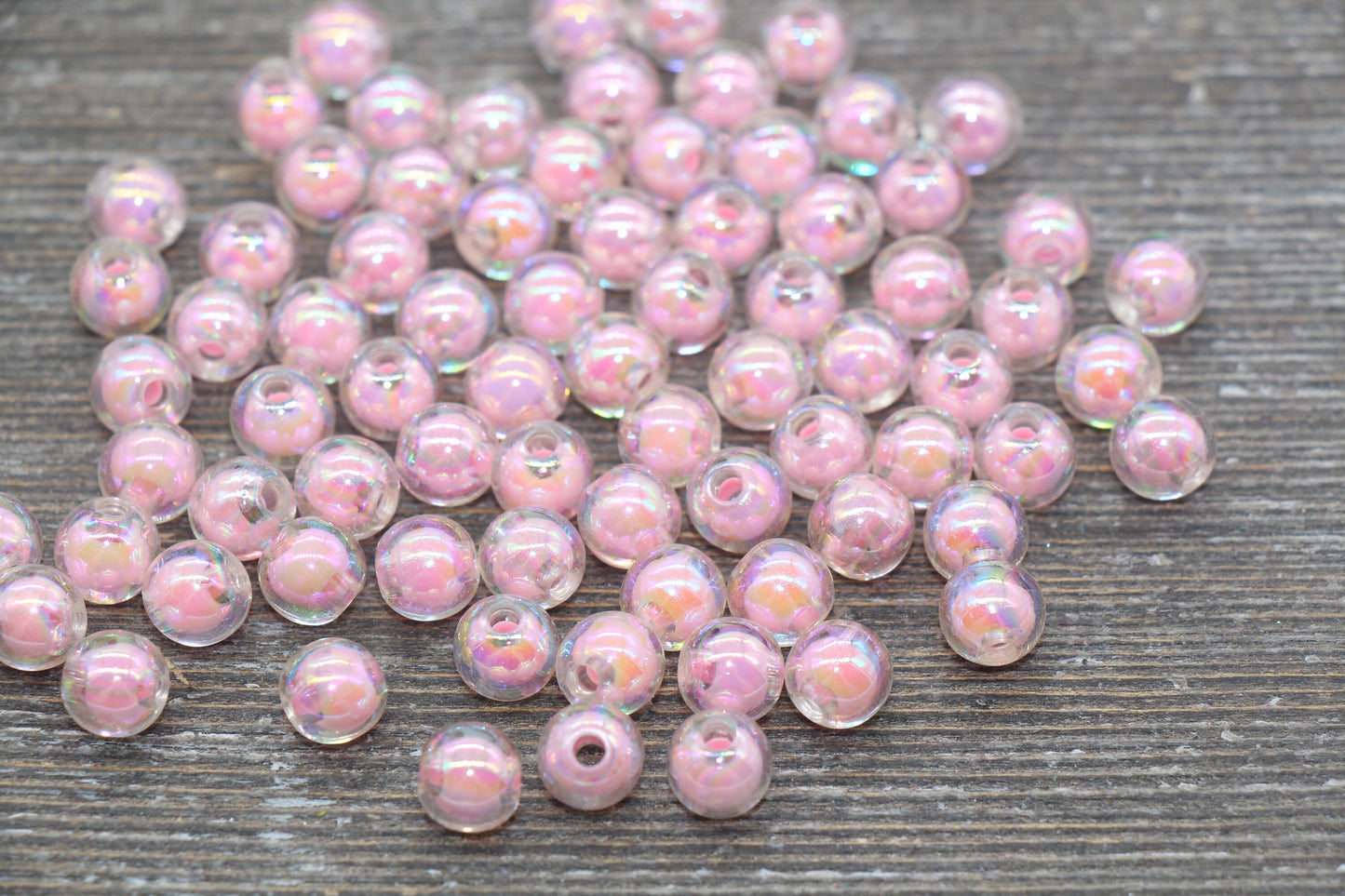 8mm Iridescent Pink Gumball Beads, AB Pink Round Loose Beads, Glossy Shinny Bubblegum Beads, Chunky Beads, Round Beads #1949