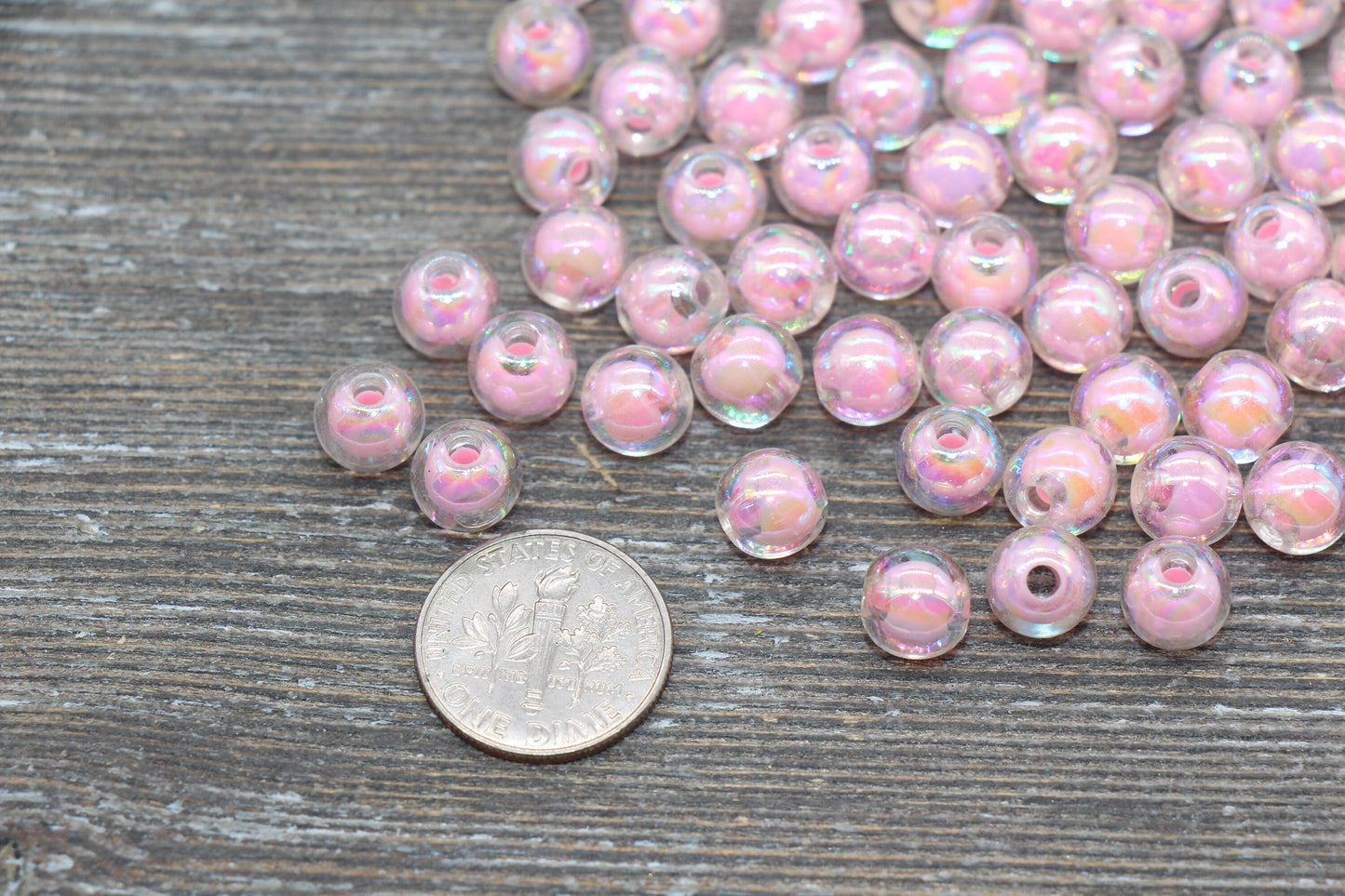 8mm Iridescent Pink Gumball Beads, AB Pink Round Loose Beads, Glossy Shinny Bubblegum Beads, Chunky Beads, Round Beads #1949