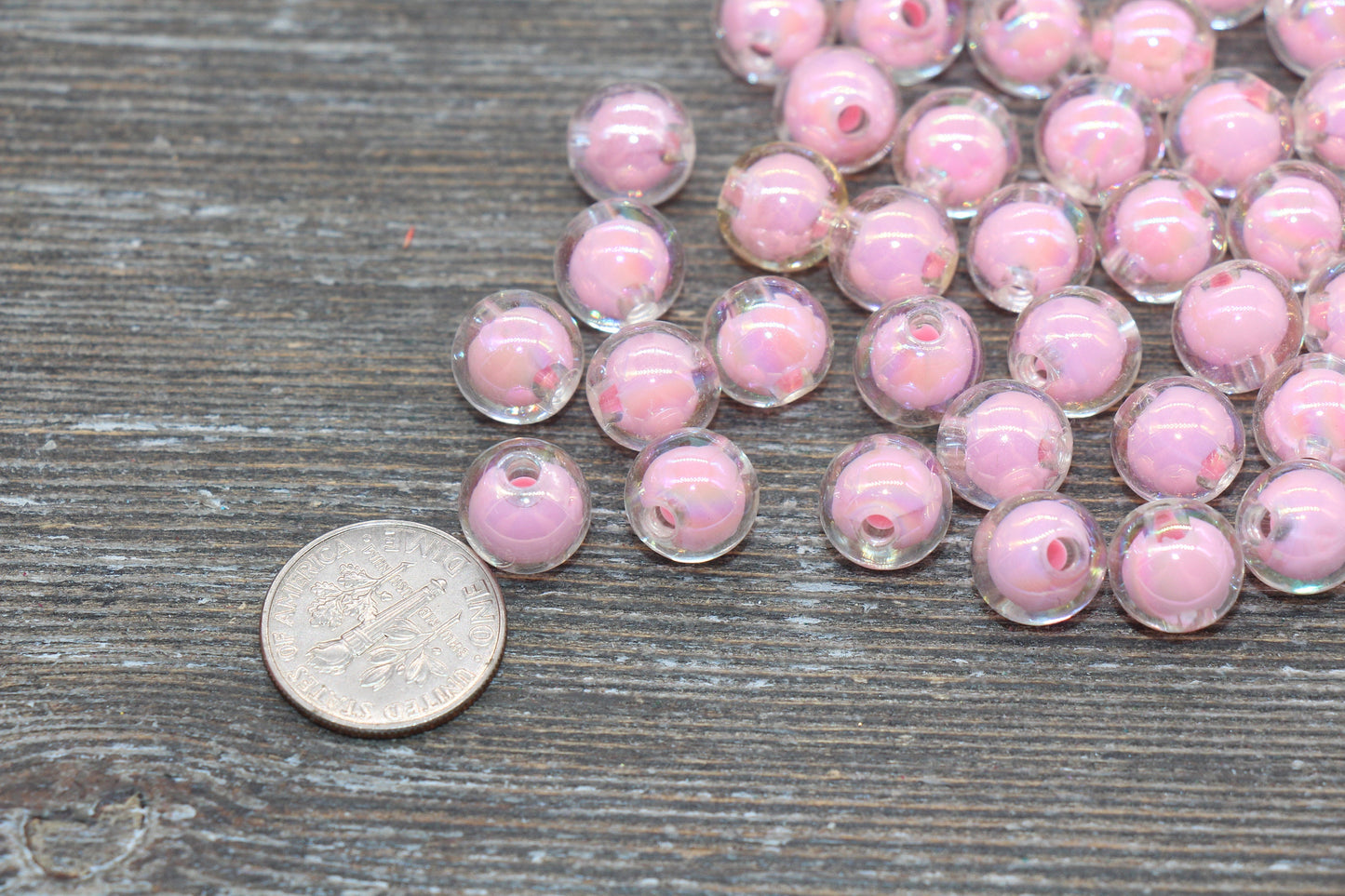 10mm Iridescent Pink Gumball Beads, AB Pink Round Acrylic Loose Beads, Glossy Shinny Bubblegum Beads, Chunky Beads, Round Beads #1953