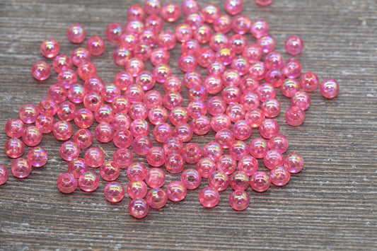 6mm Pink AB Round Beads, Iridescent Acrylic Gumball Beads, Translucent Round Spacer Beads, Bubblegum Beads, Plastic Round Bead #1964