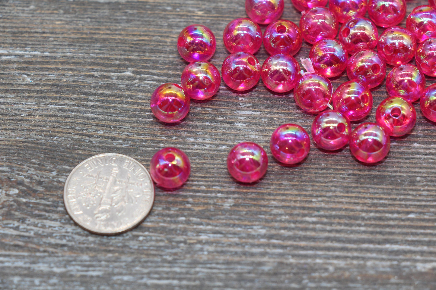 8mm Hot Pink AB Round Beads, Iridescent Acrylic Gumball Beads, Translucent Round Spacer Beads, Bubblegum Beads, Plastic Round Bead #1965