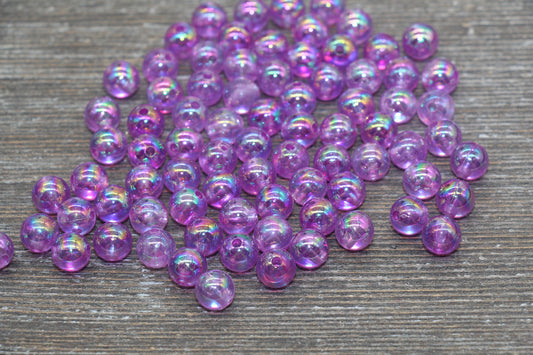 8mm Lavender AB Round Beads, Iridescent Purple Acrylic Gumball Beads, Translucent Round Spacer Beads, Bubblegum Beads, #1972