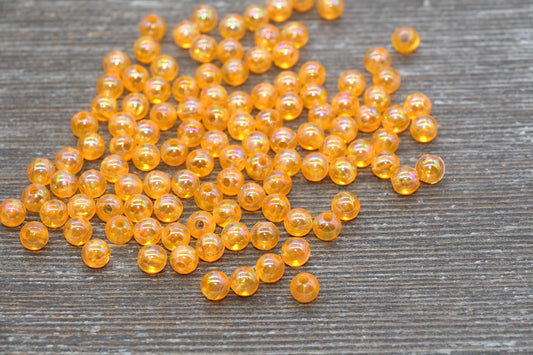 6mm Orange AB Round Beads, Iridescent Orange Acrylic Gumball Beads, Transparent Round Beads, Bubblegum Beads, Plastic Round Bead #1976