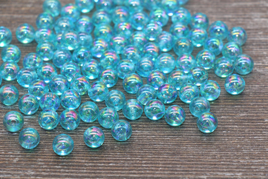 8mm Blue AB Round Beads, Iridescent Blue Acrylic Gumball Beads, Translucent Round Spacer Beads, Bubblegum Beads, #1978