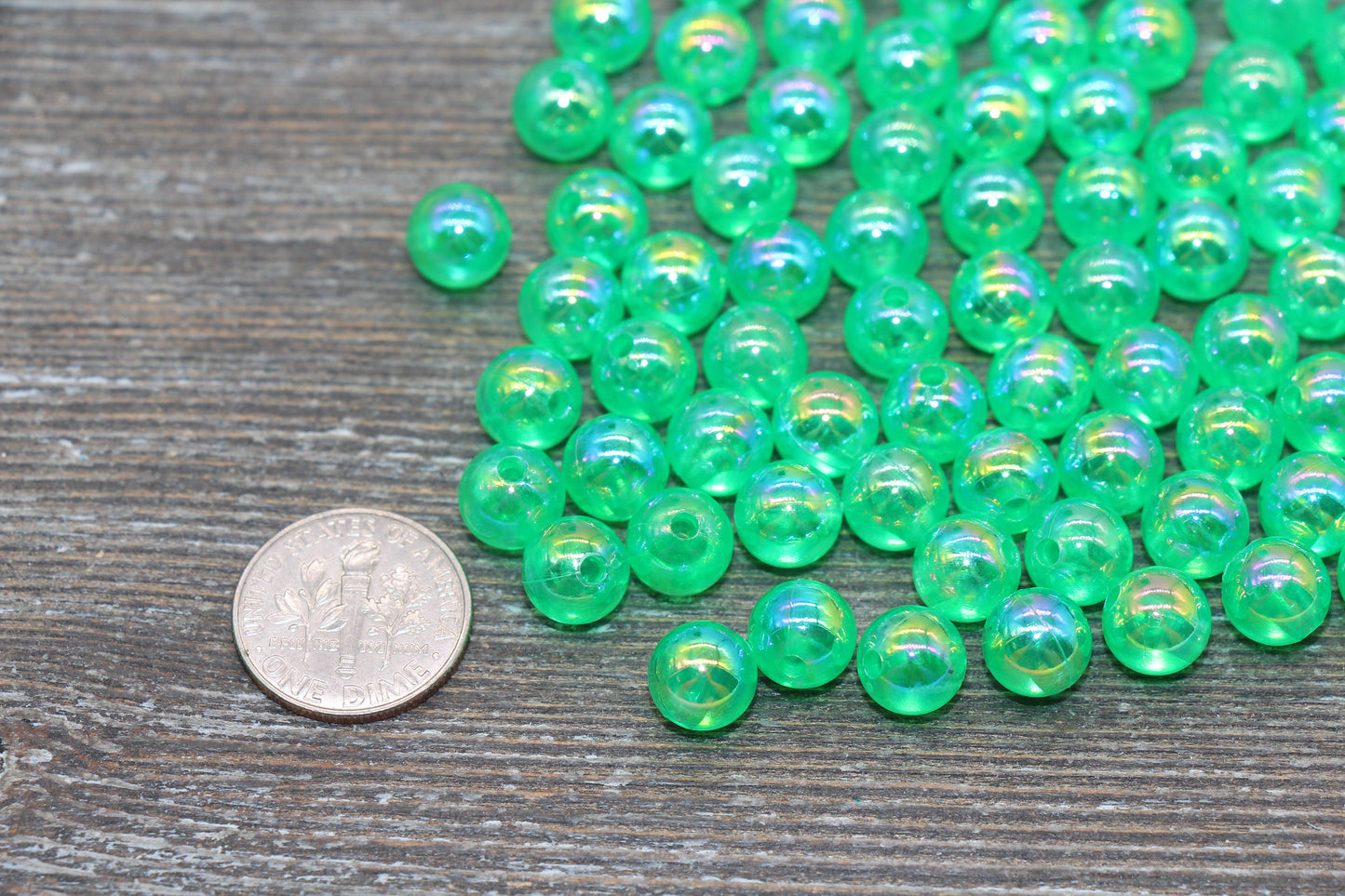 8mm Green AB Round Beads, Iridescent Green Acrylic Gumball Beads, Translucent Round Spacer Beads, Bubblegum Beads, #1982