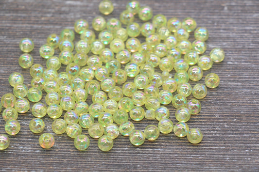 6mm Yellow AB Round Beads, Iridescent Acrylic Gumball Beads, Transparent Round Spacer Beads, Bubblegum Beads, Plastic Round Bead #1984