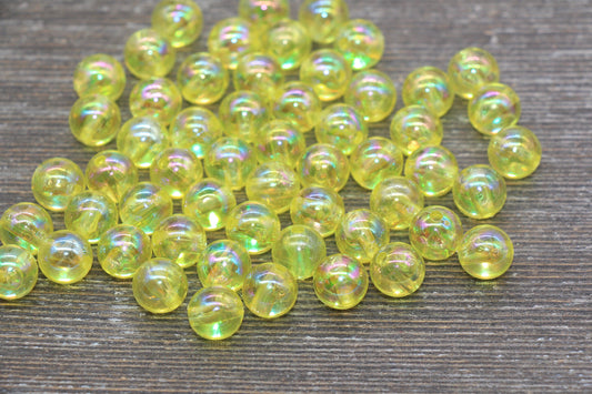 10mm Yellow AB Round Beads, Iridescent Yellow Acrylic Gumball Beads, Translucent Round Beads, Bubblegum Beads, Plastic Round Bead #1986