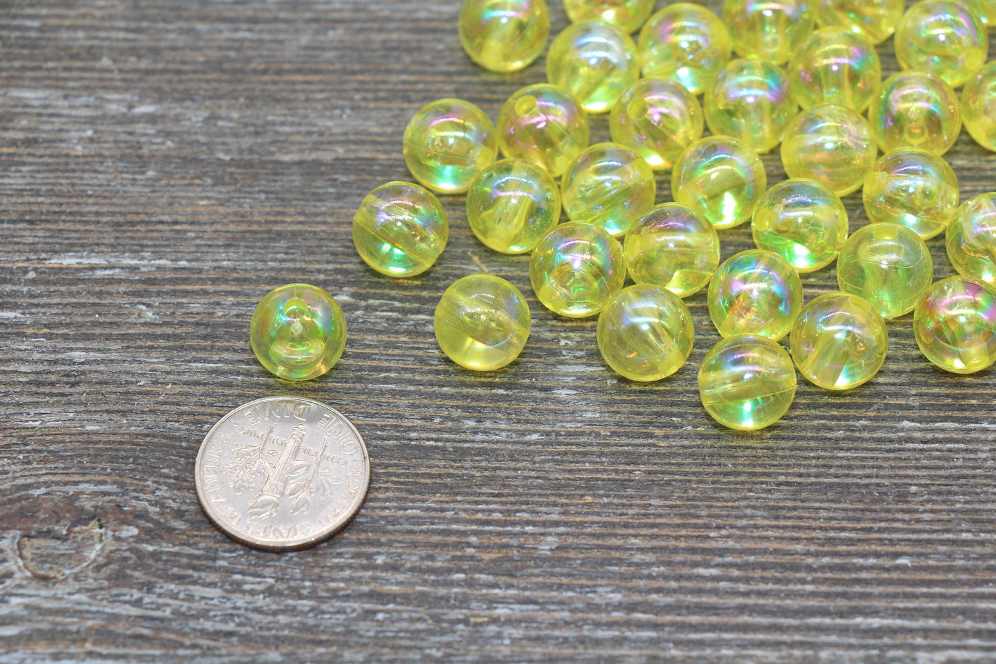 10mm Yellow AB Round Beads, Iridescent Yellow Acrylic Gumball Beads, Translucent Round Beads, Bubblegum Beads, Plastic Round Bead #1986