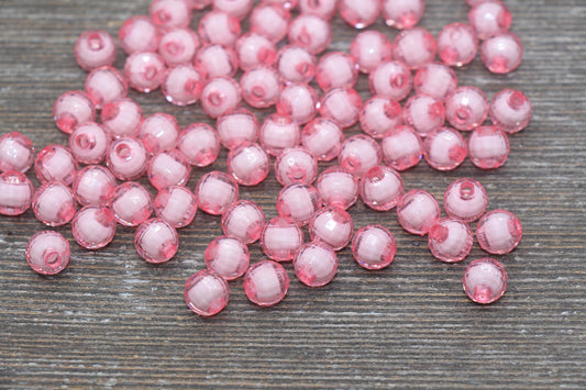8mm Pink Faceted Beads, Round Faceted Acrylic Loose Beads, Bubblegum Beads, Chunky Beads, Bracelet Gumball Beads #1993