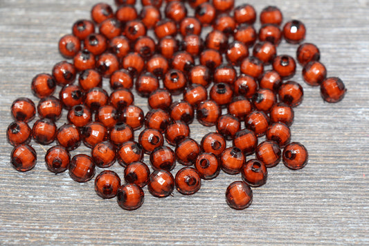 8mm Brown Faceted Beads, Round Faceted Acrylic Loose Beads, Bubblegum Beads, Chunky Beads, Bracelet Gumball Beads #1998