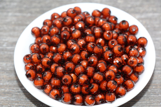 8mm Brown Faceted Beads, Round Faceted Acrylic Loose Beads, Bubblegum Beads, Chunky Beads, Bracelet Gumball Beads #1998