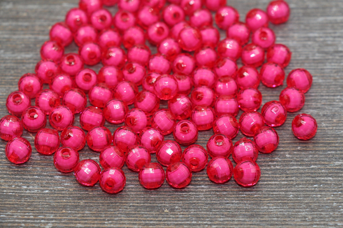 8mm Hot Pink Faceted Beads, Round Faceted Acrylic Loose Beads, Bubblegum Beads, Chunky Beads, Bracelet Gumball Beads #1999