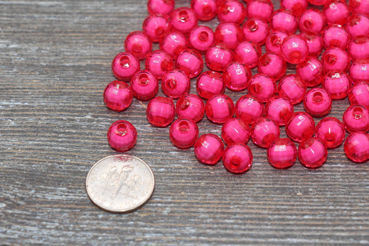 8mm Hot Pink Faceted Beads, Round Faceted Acrylic Loose Beads, Bubblegum Beads, Chunky Beads, Bracelet Gumball Beads #1999