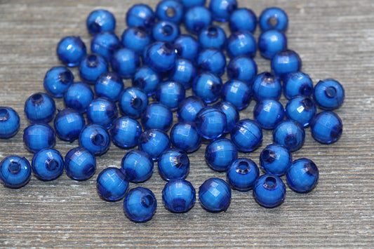 10mm Royal Blue Faceted Beads, Round Faceted Acrylic Loose Beads, Bubblegum Beads, Chunky Beads, Bracelet Gumball Beads #2009