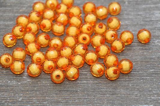 10mm Orange Faceted Beads, Round Faceted Acrylic Loose Beads, Bubblegum Beads, Chunky Beads, Bracelet Gumball Beads #2011