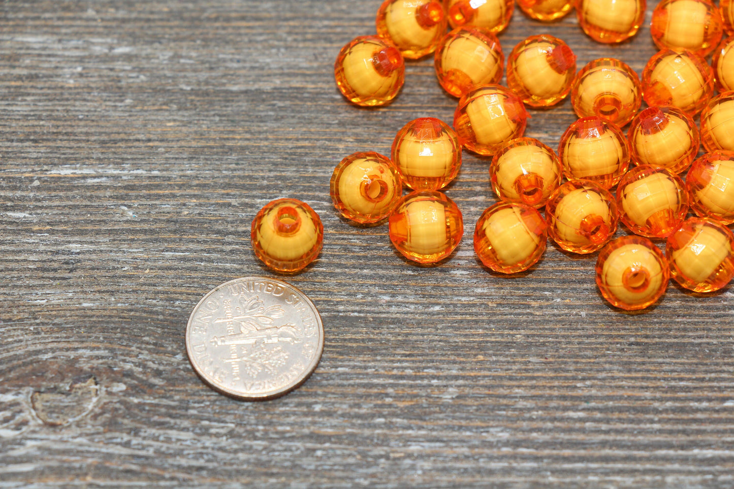 10mm Orange Faceted Beads, Round Faceted Acrylic Loose Beads, Bubblegum Beads, Chunky Beads, Bracelet Gumball Beads #2011
